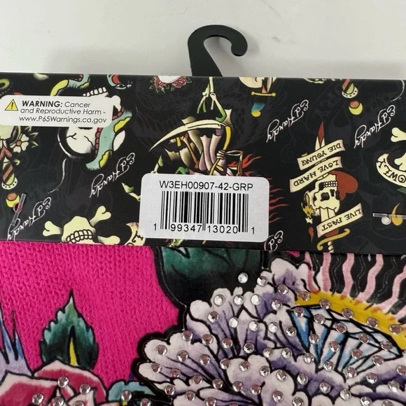 Ed Hardy Set of 2 Gray and Pink Beanie Set Love Kills Slowly NWT - Picture 6 of 6